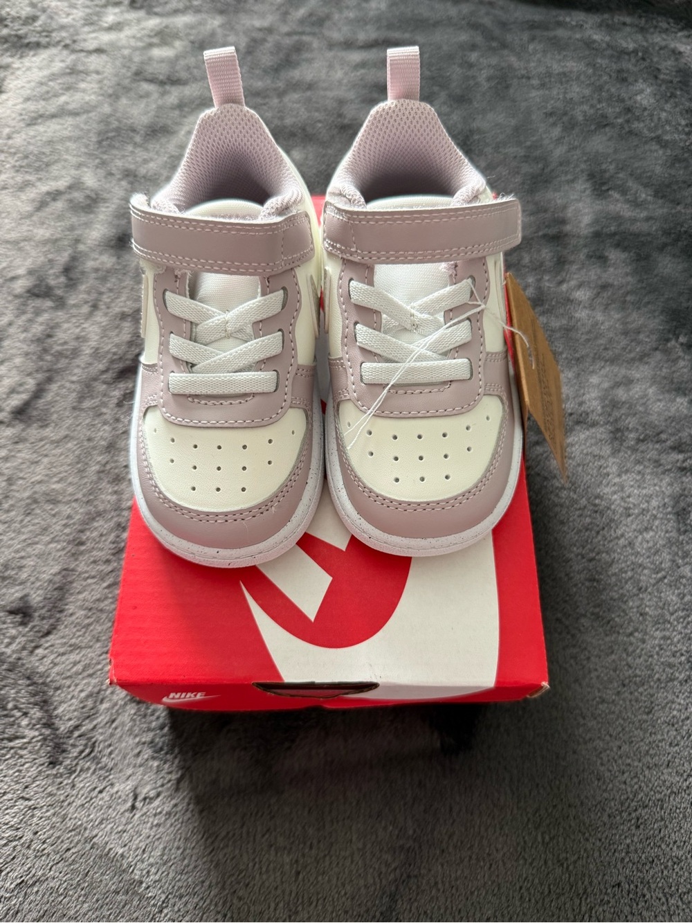 New in box Nike Kids purple and White low court borough recraft sneakers